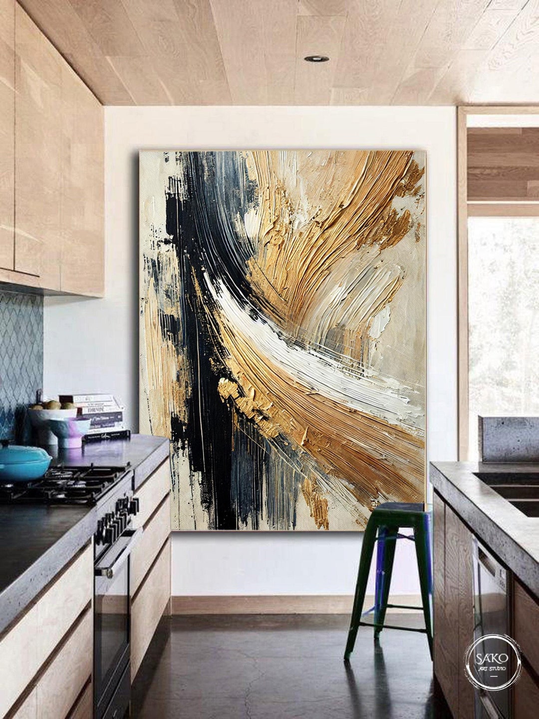 Interior Design Golden Abstract Art for Living Room Gold Office Art ...