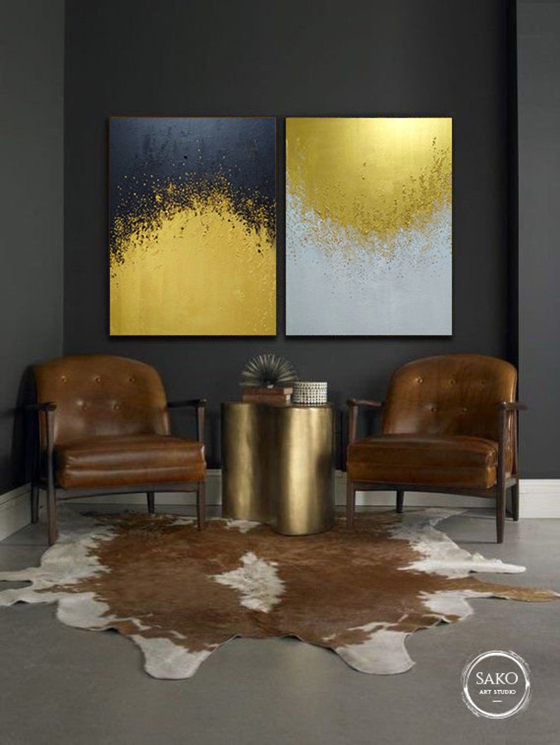 Set of Paintings / Large Original Abstract Gold Painting / Hand-painted Large Wall Art Decor/ Extra Large Gold Paintings / Large Canvas Art image 2