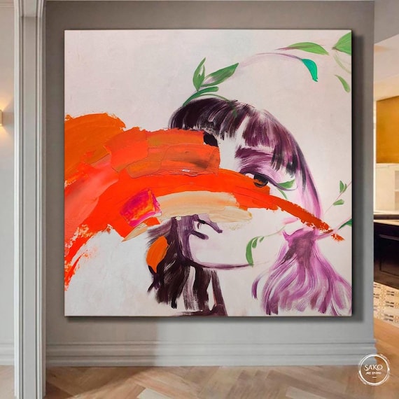 抽象的な女性の顔の絵 | 室内装飾用のモダンなキャンバス壁アート 女性