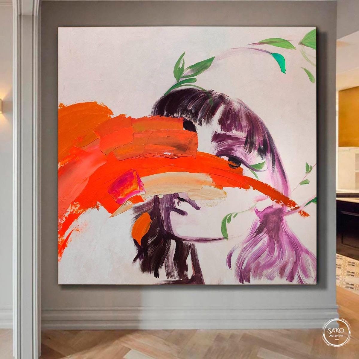 抽象的な女性の顔の絵 | 室内装飾用のモダンなキャンバス壁アート 女性