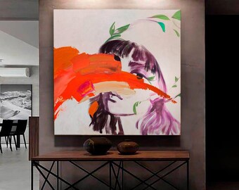 抽象的な女性の顔の絵 | 室内装飾用のモダンなキャンバス壁アート 女性