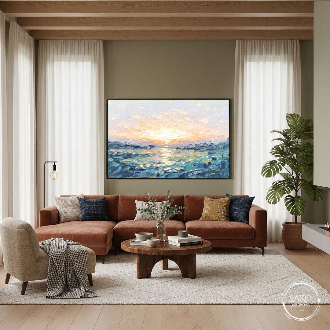 Abstract Seascape Painting on Canvas Sunset Painting Blue Painting ...