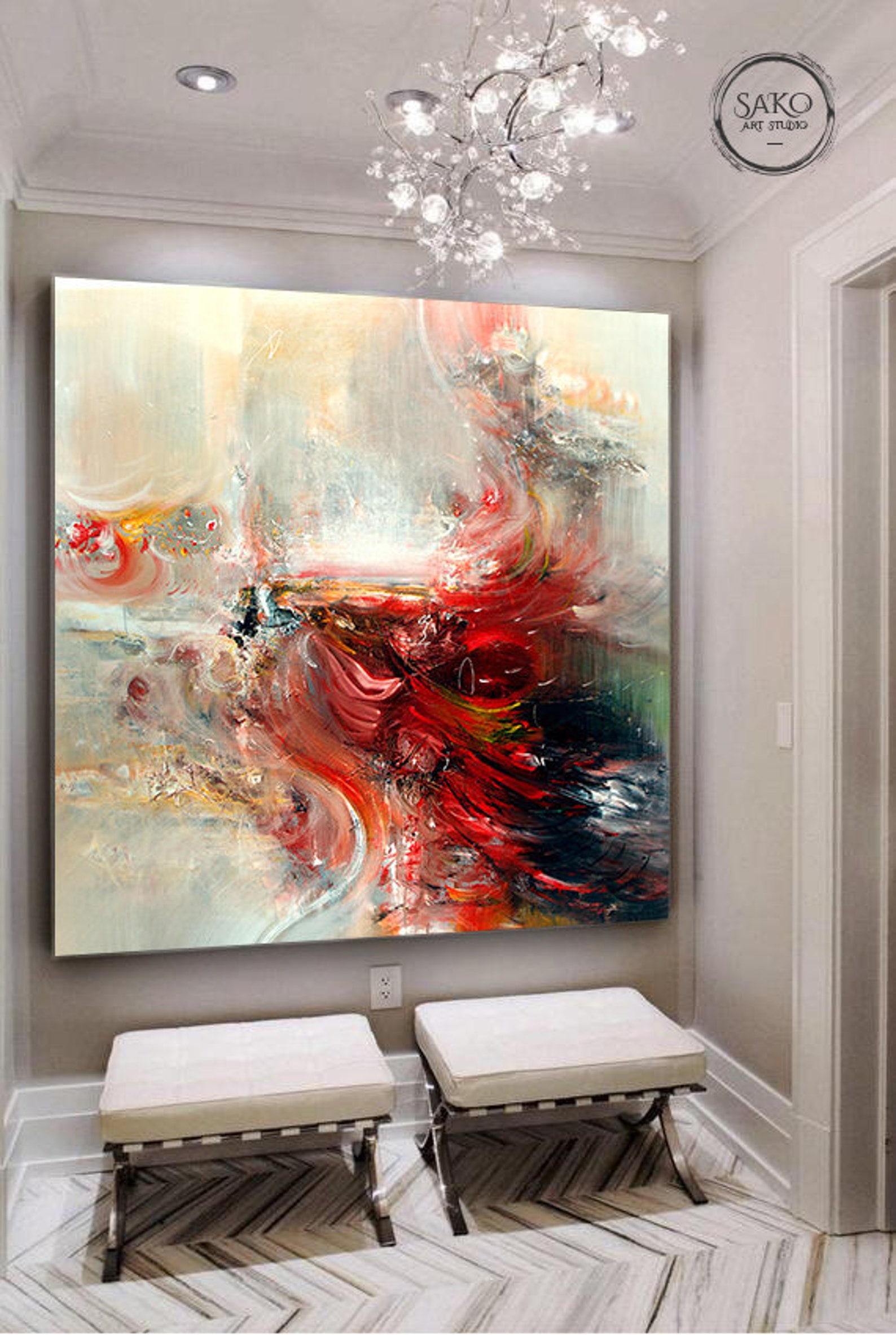 Landscape Painting / Large Original Abstract Oil Painting / Colorful ...