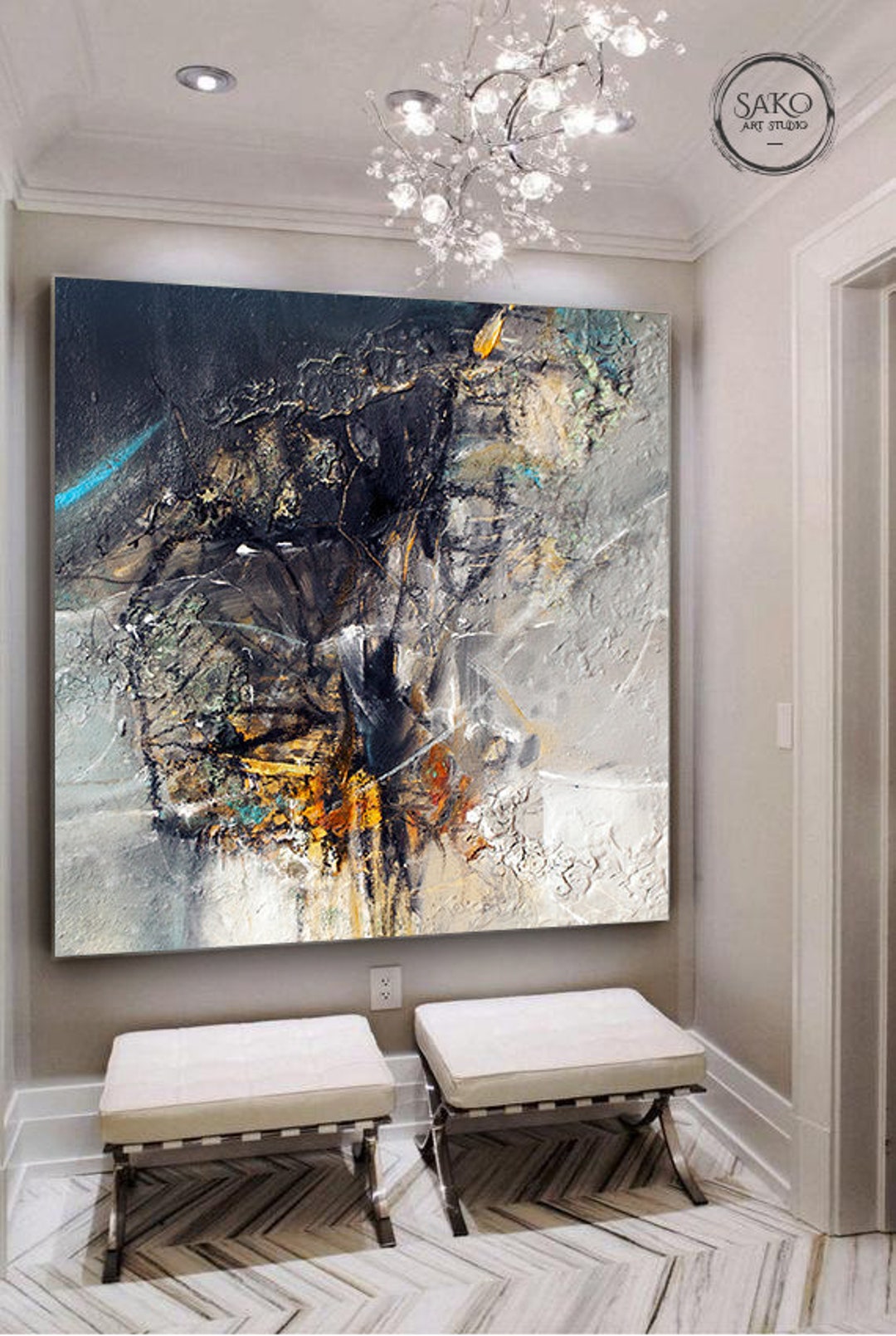 Oversize Canvas Wall Art Black Abstract Painting on Canvas Textured ...