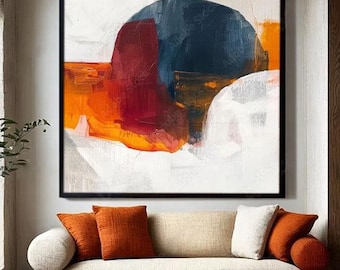 Pintura abstracta geométrica colorida, gran pintura acrílica figurativa abstracta sobre lienzo, arte mural extragrande, arte moderno/obra de arte original