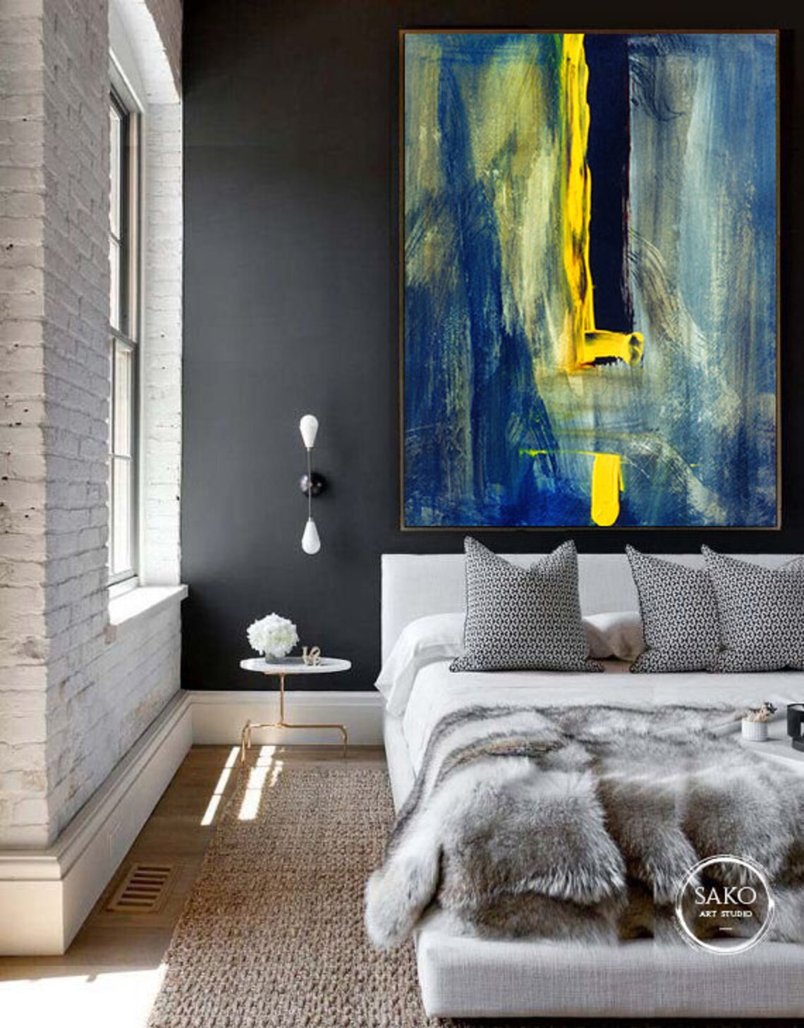 Abstract Painting / Blue Yellow Painting / Large Original Etsy