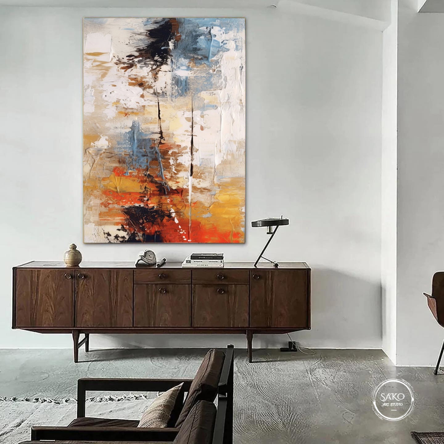 Large Painting on Canvas Original Wall Art Beige Painting Bronze ...