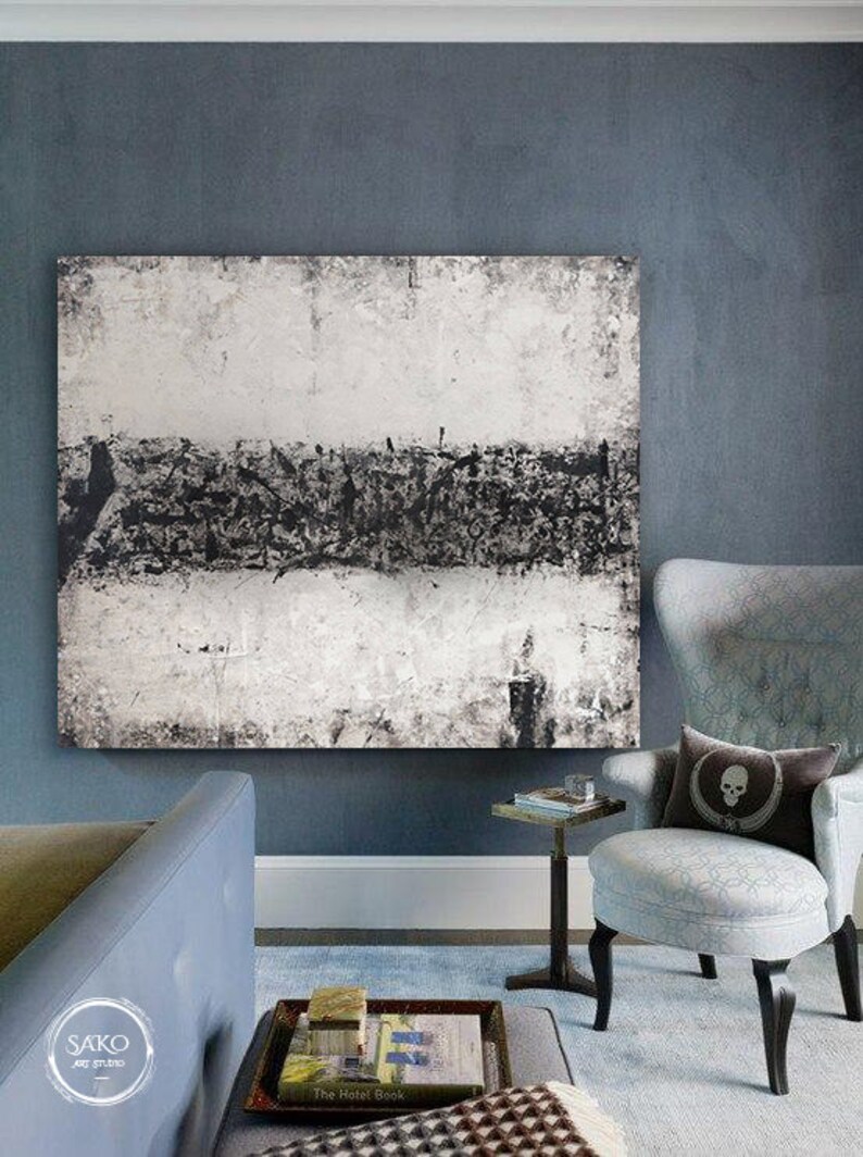 Extra Large Black White Wall Art Large Abstract Painting Original White ...