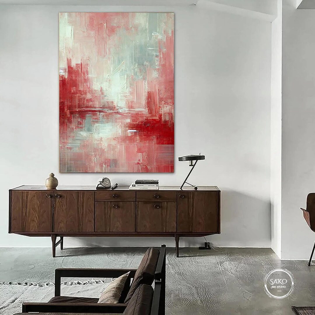 Large Original Abstract Oil Red Gray Painting Contemporary Art Hand ...