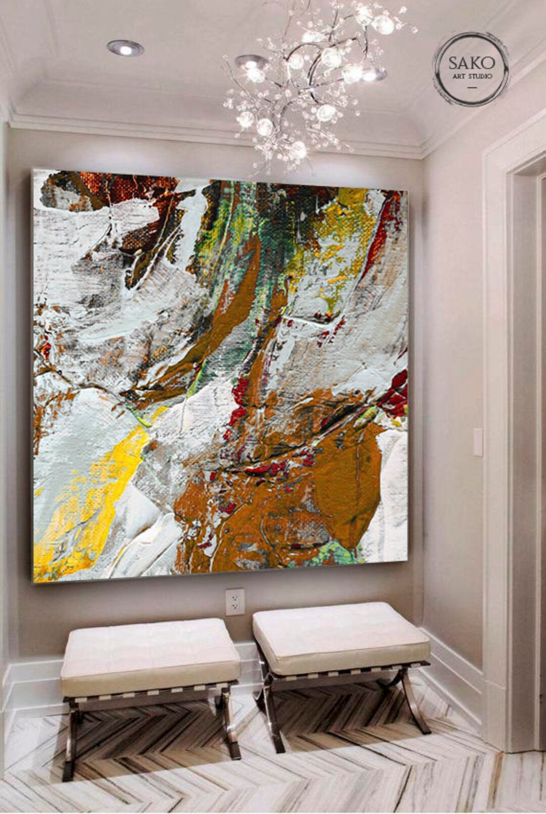 風景画 / 大きなオリジナル抽象油絵 / カラフルなアクリルキャンバス