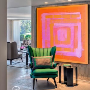 Large Original Labyrinth Abstract Oil Painting / Pink Orange Labyrinth Painting / Colorful Acrylic Canvas Art / Labyrinth Art Decor image 4
