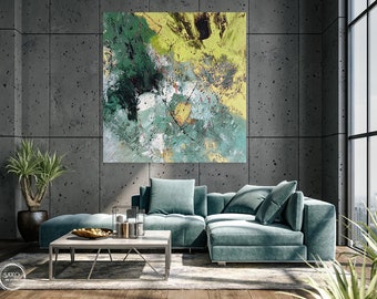 Gran pintura al óleo sobre lienzo pintura azul pintura gris obra de arte pintura acrílica original sobre lienzo pintura mural para sala de estar