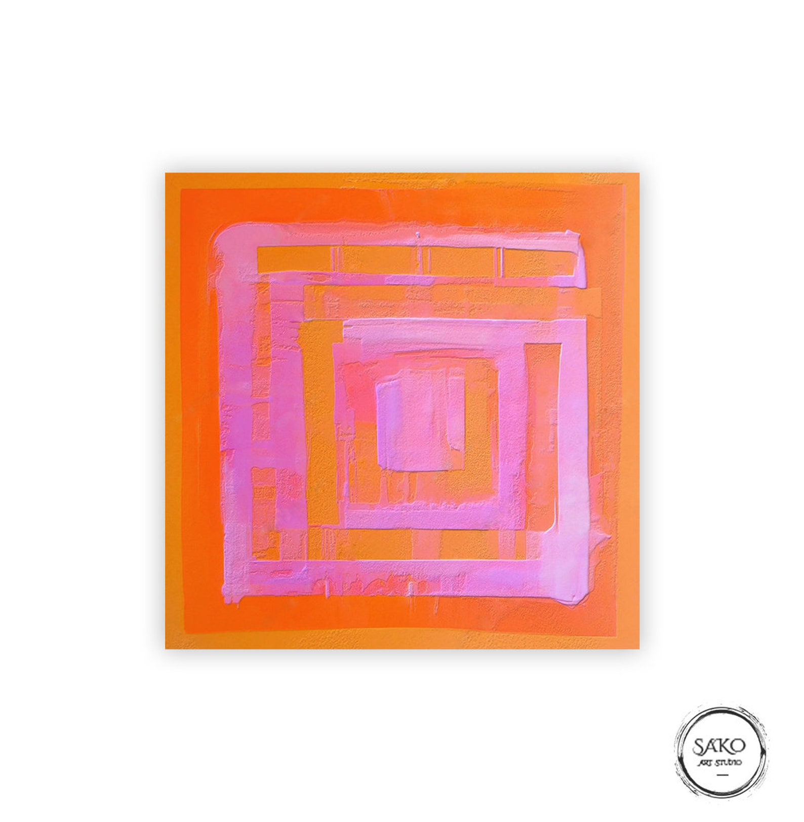 Large Original Labyrinth Abstract Oil Painting / Pink Orange Labyrinth ...