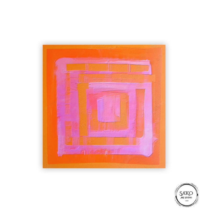 Large Original Labyrinth Abstract Oil Painting / Pink Orange Labyrinth Painting / Colorful Acrylic Canvas Art / Labyrinth Art Decor image 5