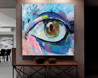カラフルな抽象的な目の絵画 - キャンバスのアクリルアート - 鮮やかな