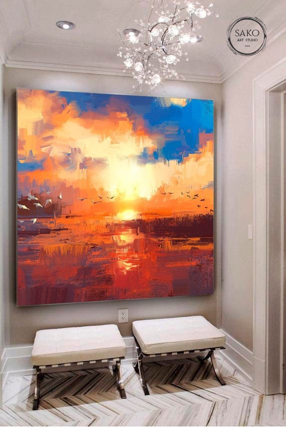 Sunset Painting / Extra Large Wall Art / Abstract Painting