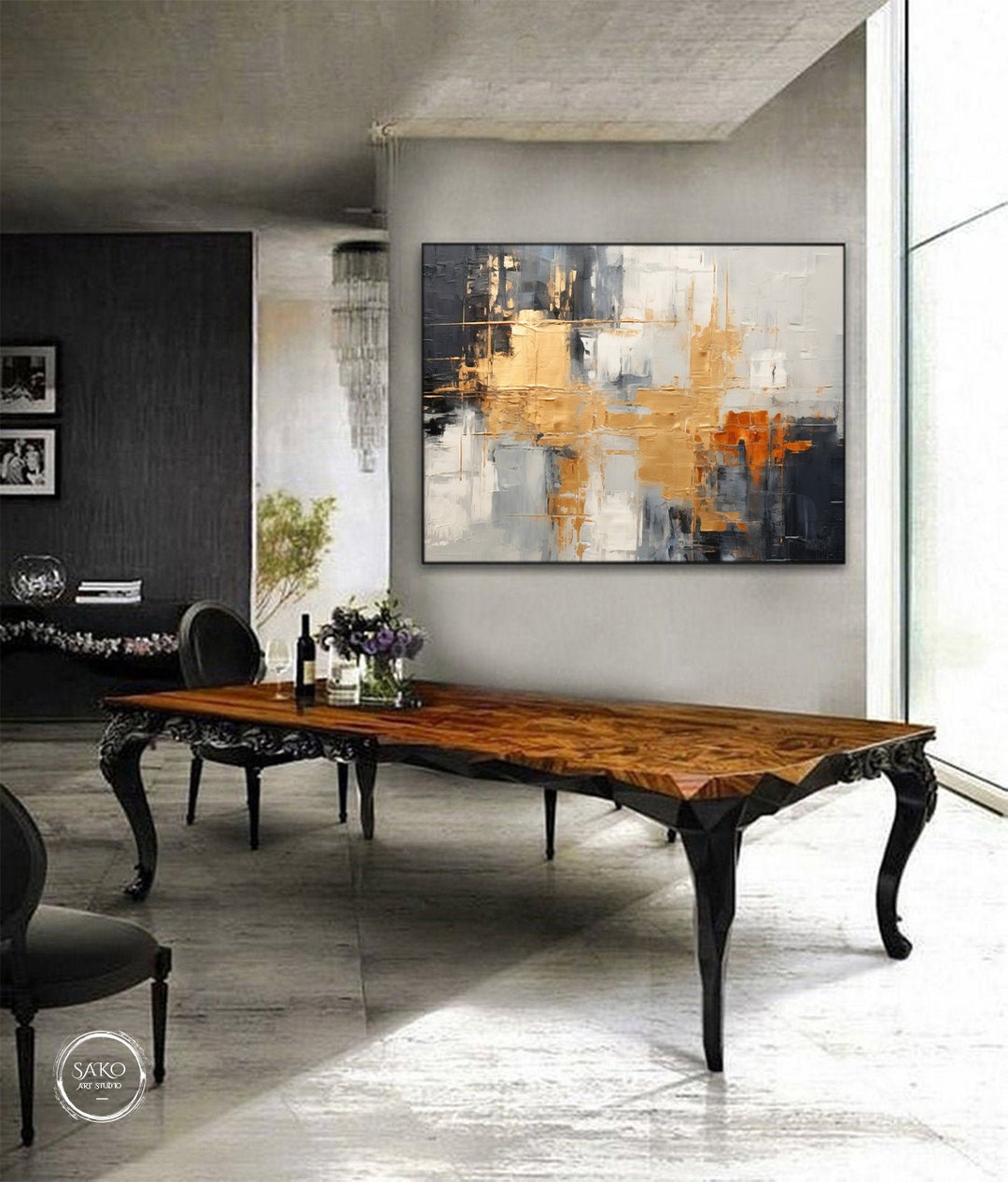 Large Painting on Canvas Original Wall Art Gold Painting White Beige ...