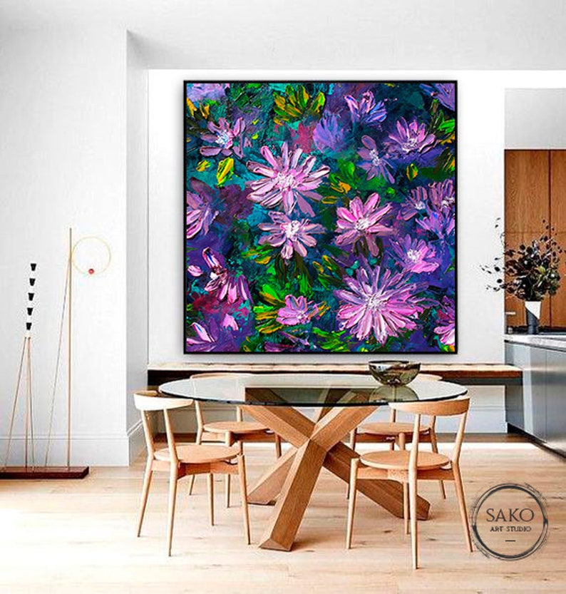 Purple Flowers Oil Painting / Extra Large Wall Art / Abstract Painting ...