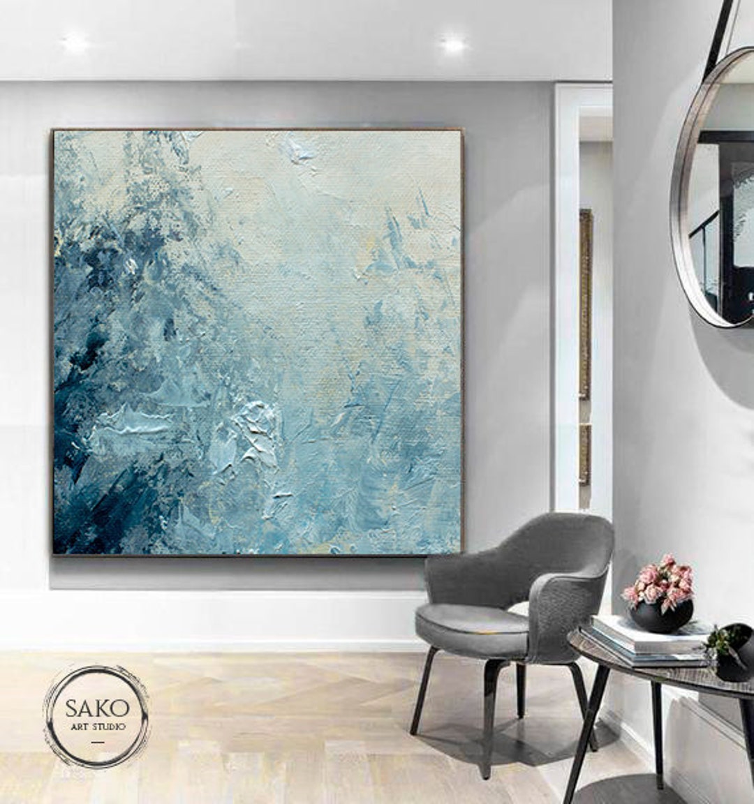 Silver Leaf Painting Original Gray Abstract Painting on Canvas