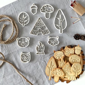 Woodland Camping cookie cutters, Tepee, Lovely animals, Mushroom,Doodle tree