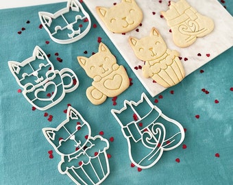 SET of 4 different kitten cookie cutters,Cutter for Pastry, Fondant, Dough, Biscuit