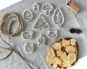 Woodland Camping cookie cutters, Tepee, Lovely animals, Mushroom,Doodle tree