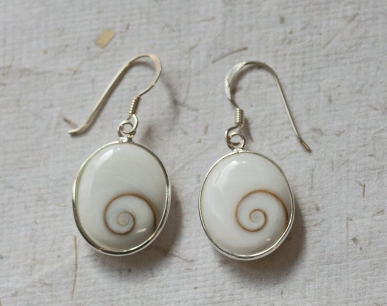 Shiva Shell Earrings Shiva Eye Jewelry 925 Sterling Silver Handmade Jewelry Beautiful Jewelry Gift Oval Shape Earrings Sale