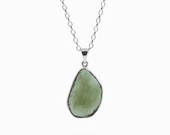Authentic Moldavite Crystal Pendant Necklace: Czech Meteorite Tektite Jewelry