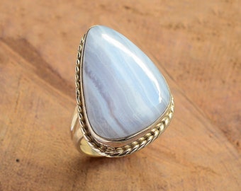 Blue Lace Agate Ring, Handmade Ring, 925 Sterling Silver, Boho Ring, Everyday Ring, Artisan Ring, Statement Ring, Women Ring, Agate Jewelry