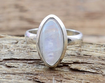 Natural Moonstone Ring, Marquise Ring, Birthstone Ring, Midi Ring, 925 Sterling Silver Ring, Healing Stone Ring, Moonstone Jewelry