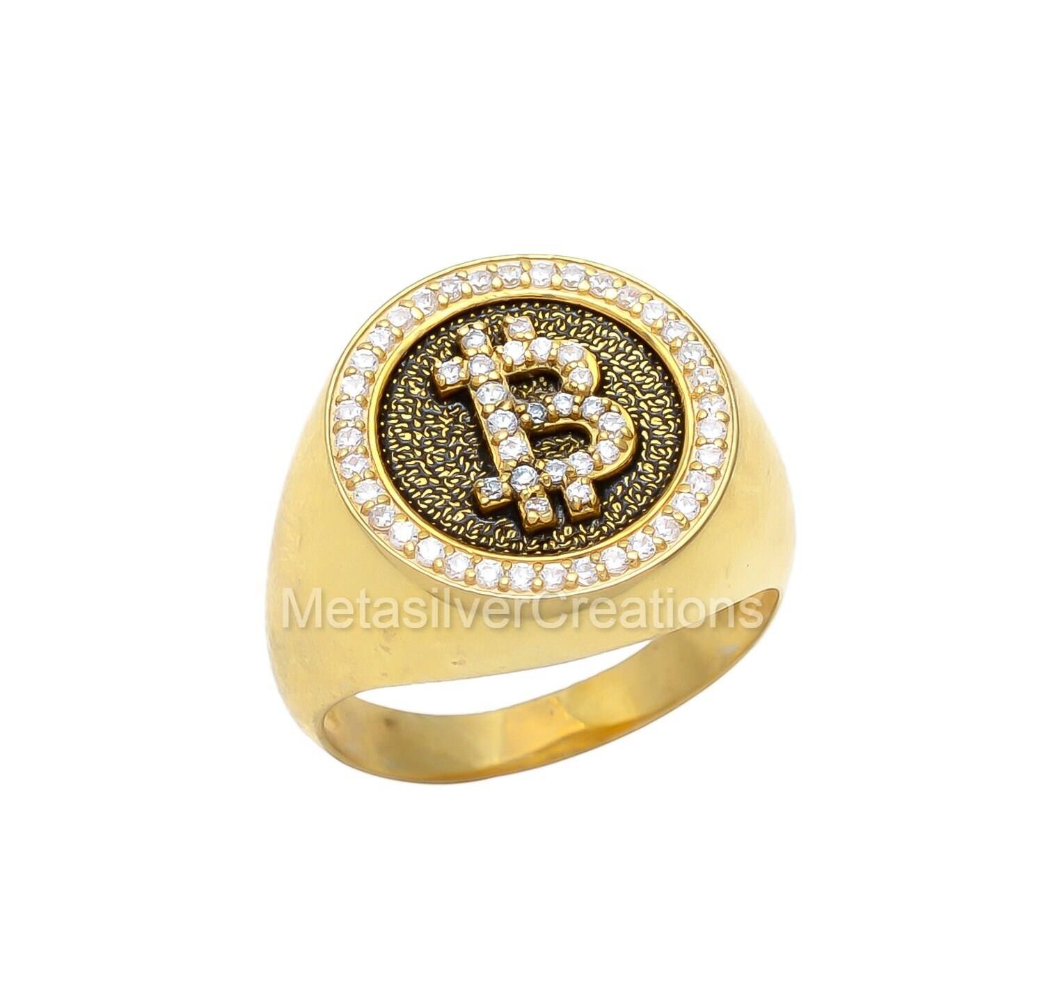 Crypto Rings For Men Bitcoin Ring, Cryptocurrency Bitcon Ring, Signet Ring,  CZ Ring, Male 14k Bitcoin Band Ring