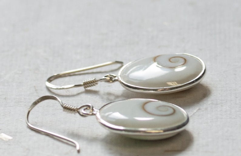 Shiva Shell Earrings Shiva Eye Jewelry 925 Sterling Silver Handmade Jewelry Beautiful Jewelry Gift Oval Shape Earrings Sale