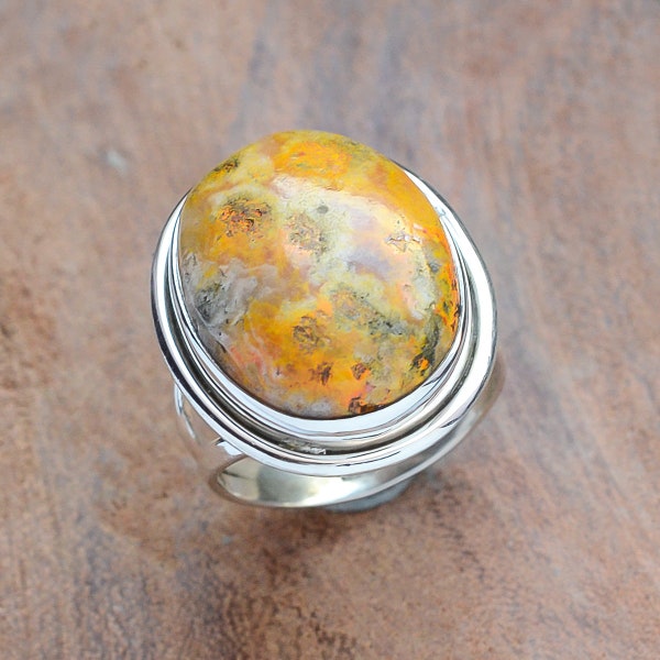 Bumblebee Jasper Ring - Yellow Jasper Jewelry - Handmade Ring - 925 Sterling Silver - Statement Ring - Healing Stone - Oval Cabochon Ring