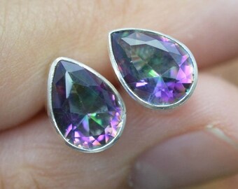 Beautiful Mystic Topaz Stud Earrings- 925 Sterling Silver Earrings- Pear Earrings- Topaz Earrings- Women Earrings- Sterling Silver Studs