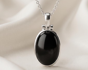 Natural Black Onyx Pendant, Oval Pendant, 925 Sterling Silver, Oval Stone Pendant, Onyx Necklace, Black Stone Pendant, Women Necklace