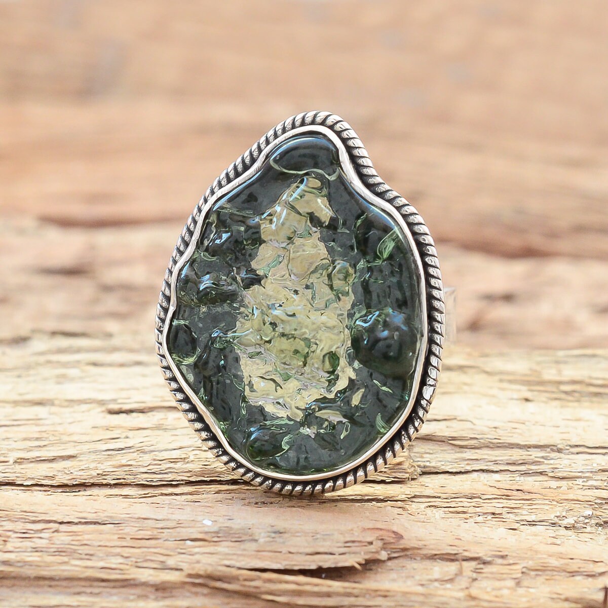 Raw Moldavite Ring / 925 Sterling Silver / Handmade Jewelry / Etsy
