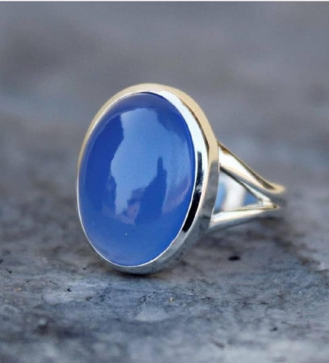 Blue Chalcedony Ring: Oval Sterling Silver Statement Jewelry