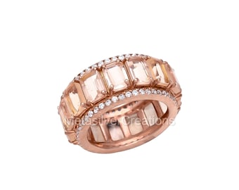 Pink Morganite Full Eternity Ring: Sterling Silver CZ Gemstone
