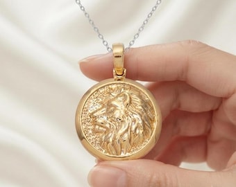 Handmade 925 Sterling Silver Lion Head Pendant, Ancient Coin Necklace, Mens Statement Jewelry