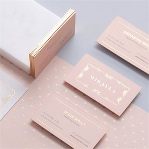 Luxury Pink Business Card with Gold foil, Gold foil Stamping Business Card ,Unique business card image 3