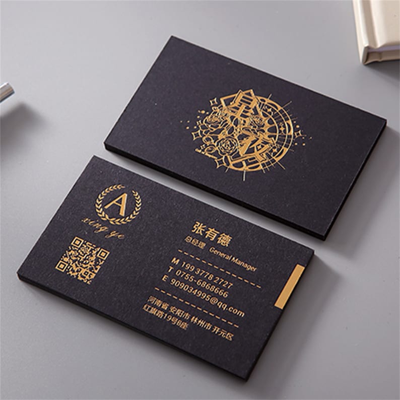 100 Luxury Gold Foil Business Cards Design and Print, QR Calling Cards ...
