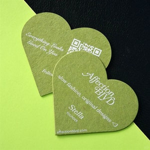 Die Cut Heart Shape Blind White Printing Business Cards with white printing, Custom Shape Business Card, Custom Shape and Design