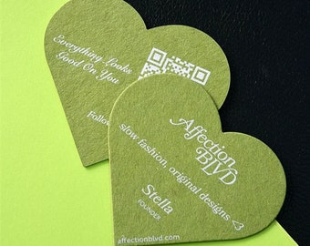 Die Cut Heart Shape Blind White Printing Business Cards with white printing, Custom Shape Business Card, Custom Shape and Design