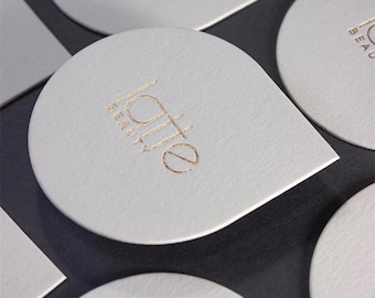 Die Cut Oval Shape Blind Letterpress Die Cut Business Cards with white printing, Letterpress Business Card, Custom Shape and Design