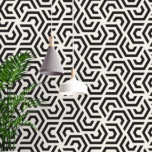 Black and White Geometric Pattern Removable Peel and Stick Wall Paper DIY Self Adhesive Fabric Wall Paper Graphic