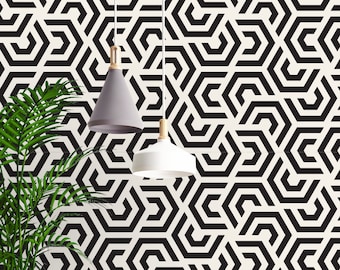 Black and White Geometric Pattern Removable Peel and Stick Wall Paper DIY Self Adhesive Fabric Wall Paper Graphic