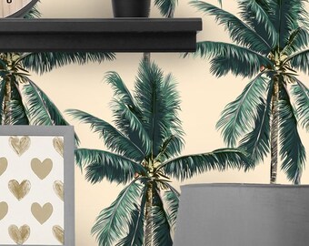 Tropical Palm Tree Removable Peel and Stick Wall Paper // DIY Self Adhesive Fabric Wallpaper (W101)