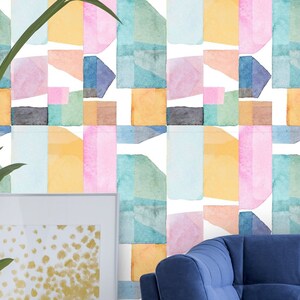 Colorful Watercolor Shapes Pattern Removable Peel and Stick Wall Paper DIY Self Adhesive Fabric Wall Paper Graphic
