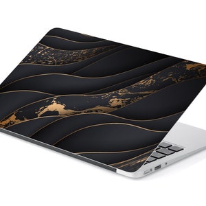 Black & Faux Gold Bougie Lux Wave Pattern UNIVERSAL Laptop Skin, Computer Skin, Laptop Sticker Decal, Full Coverage Protective Laptop Skin