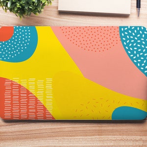 Salmon Pink Yellow Turqoise Aqua Abstract UNIVERSAL Laptop Skin, Computer Skin, Laptop Sticker Decal, Full Coverage Protective Laptop Skin